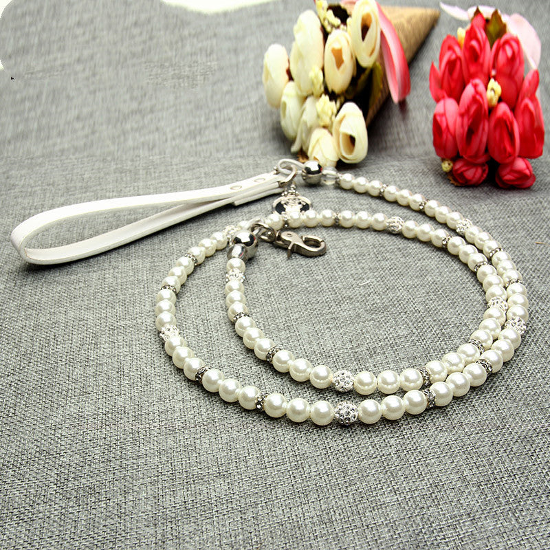 Pet dog leash pearl collar